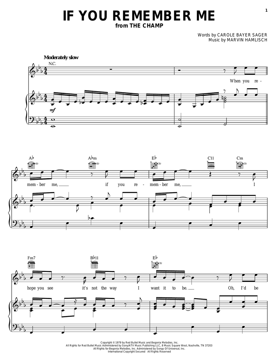 If You Remember Me Piano, Vocal, Guitar scores gallery preview page 1