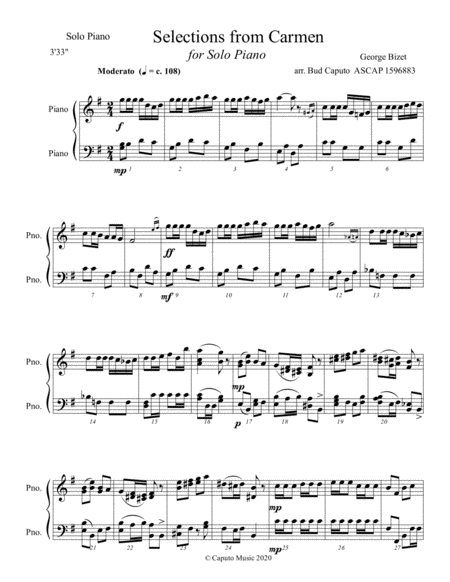 Carmen Selections for Solo Piano image number null