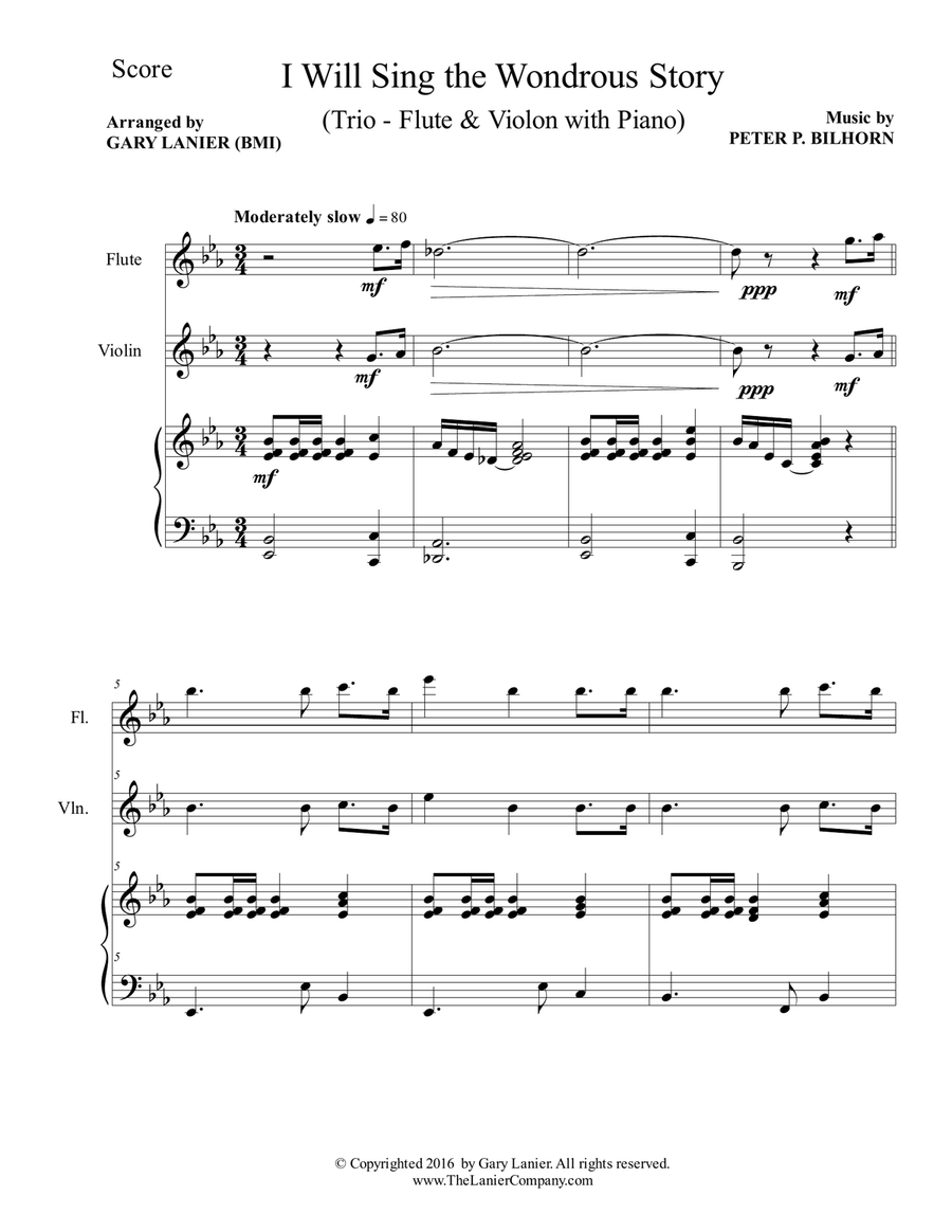 I WILL SING THE WONDROUS STORY (Trio – Flute & Violin with Piano and Parts) Flute scores gallery preview page 2