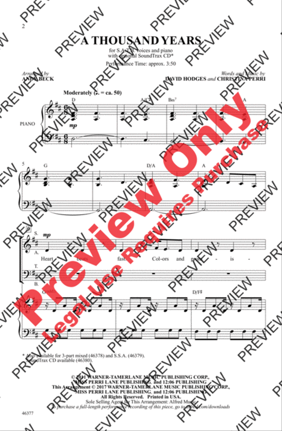 A Thousand Years A Thousand Years 4-Part scores gallery preview page 2