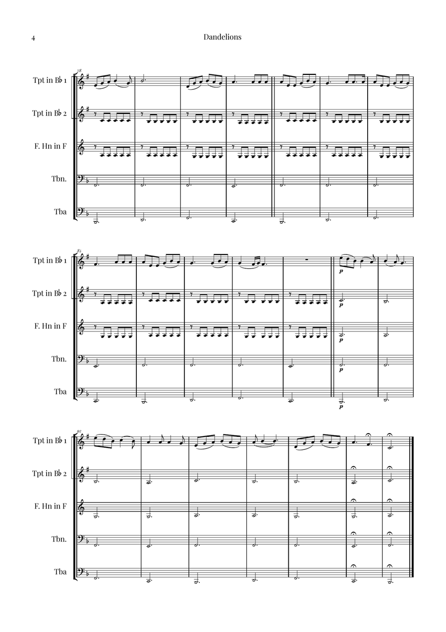 Dandelions Brass Quintet scores gallery preview page 4