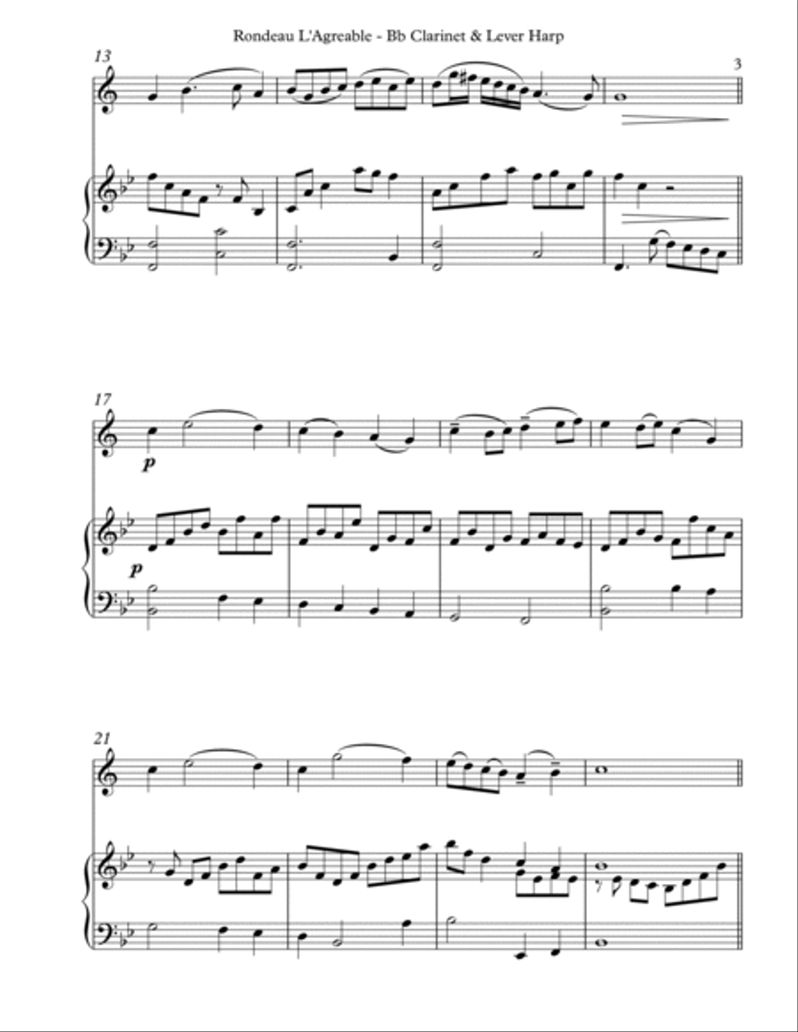 Rondeau L’Agreable, Duet for Bb Clarinet & Lever Harp image number null