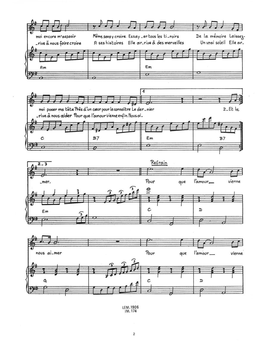 Pour Que L'amour Vienne Piano, Vocal scores gallery preview page 2