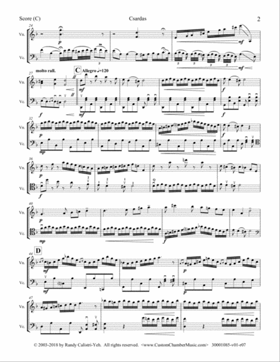 Monti Csardas (Czardas): duet for violin and cello/viola String Duet scores gallery preview page 3