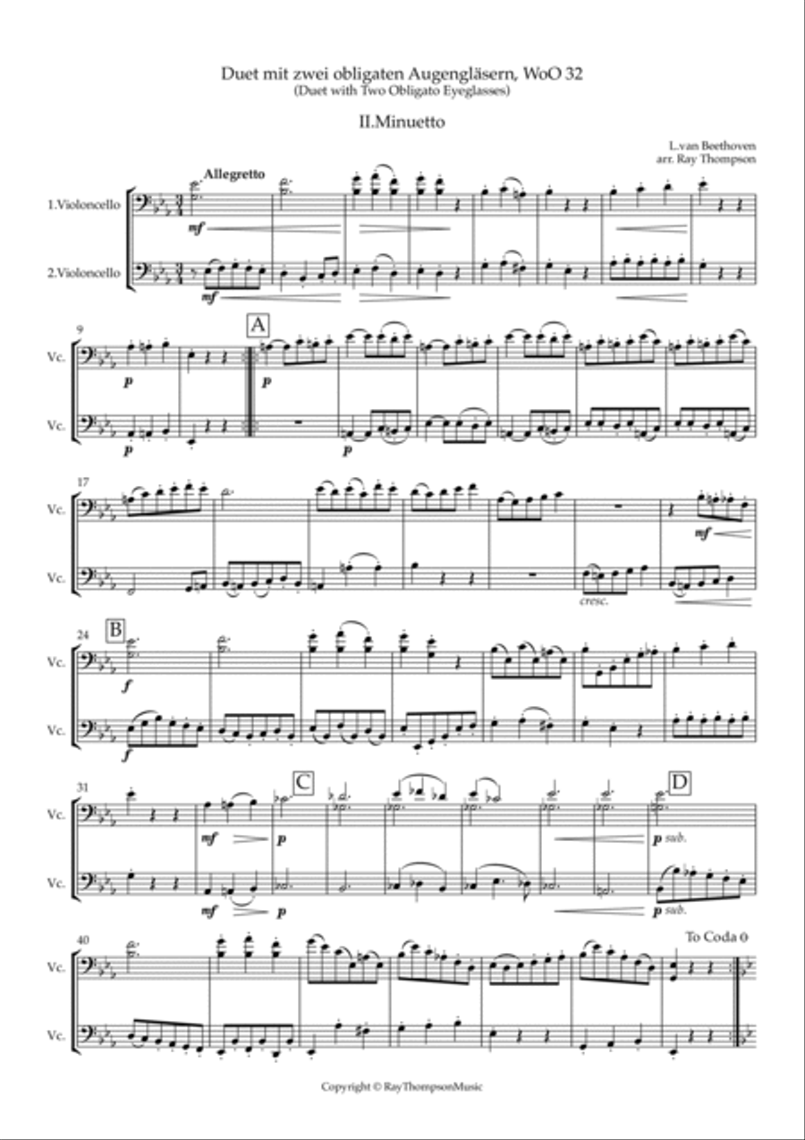 Beethoven: Duet mit zwei obligaten Augengläsern WoO 32 (Eyeglass Duo) (II.Minuetto) - cello duet String Duet scores gallery preview page 2