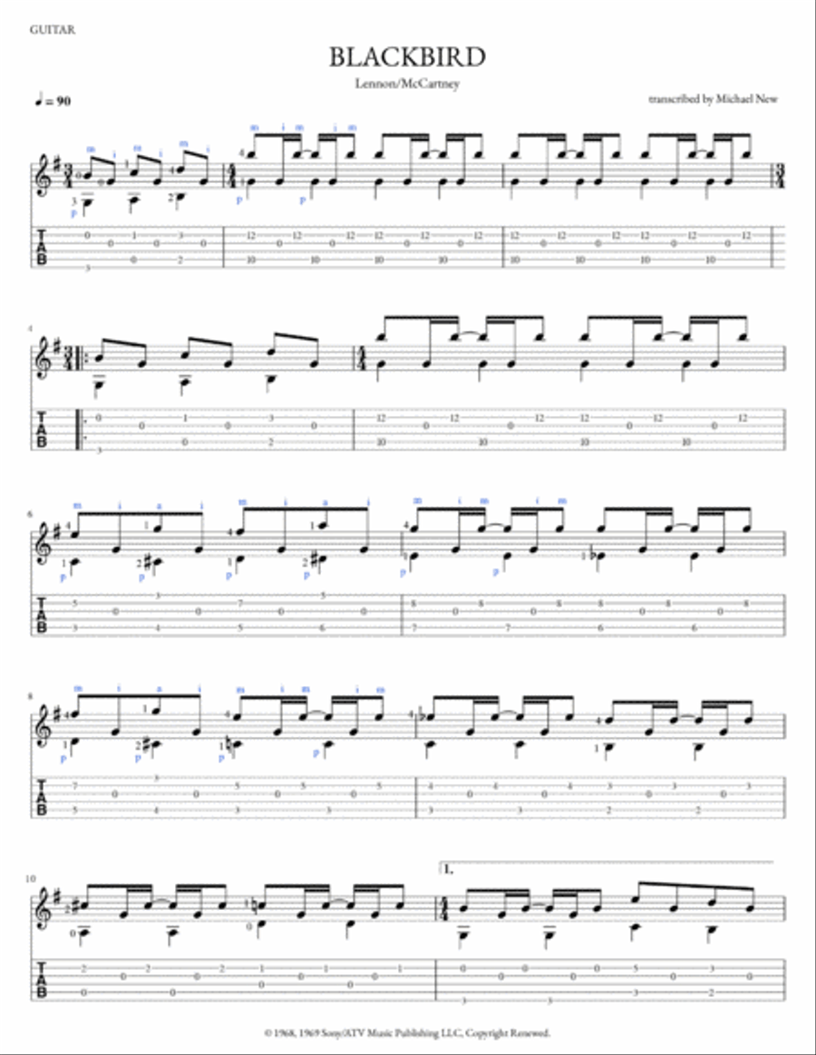 Blackbird Guitar Tablature scores gallery preview page 2