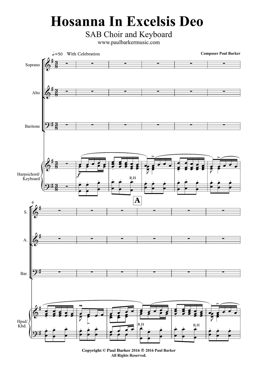 Hosanna In Excelsis Deo (SAB Choir/Piano) 3-Part scores gallery preview page 2