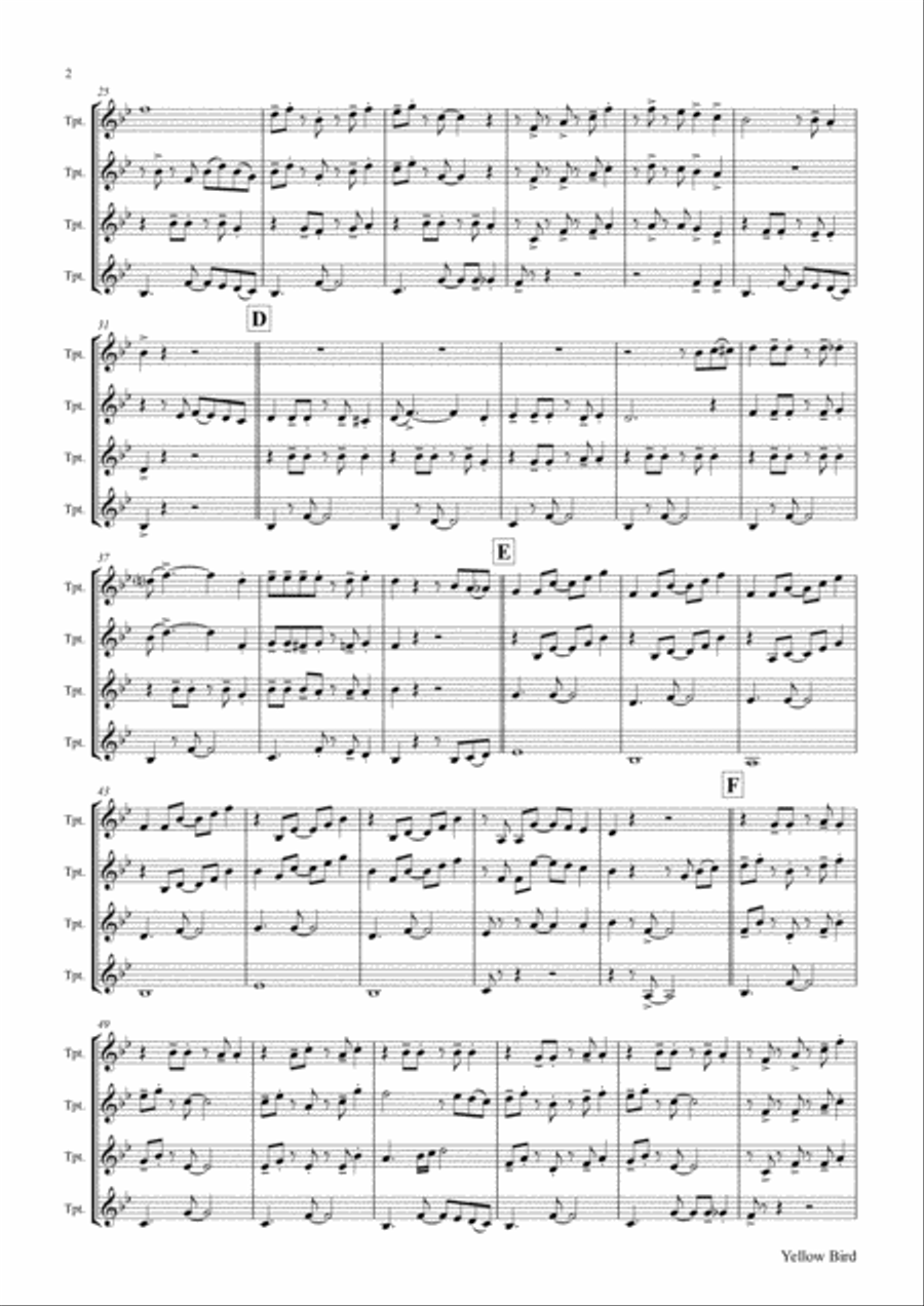 Yellow Bird - Haitian Folk Song - Calypso - Trumpet Quartet Trumpet scores gallery preview page 3