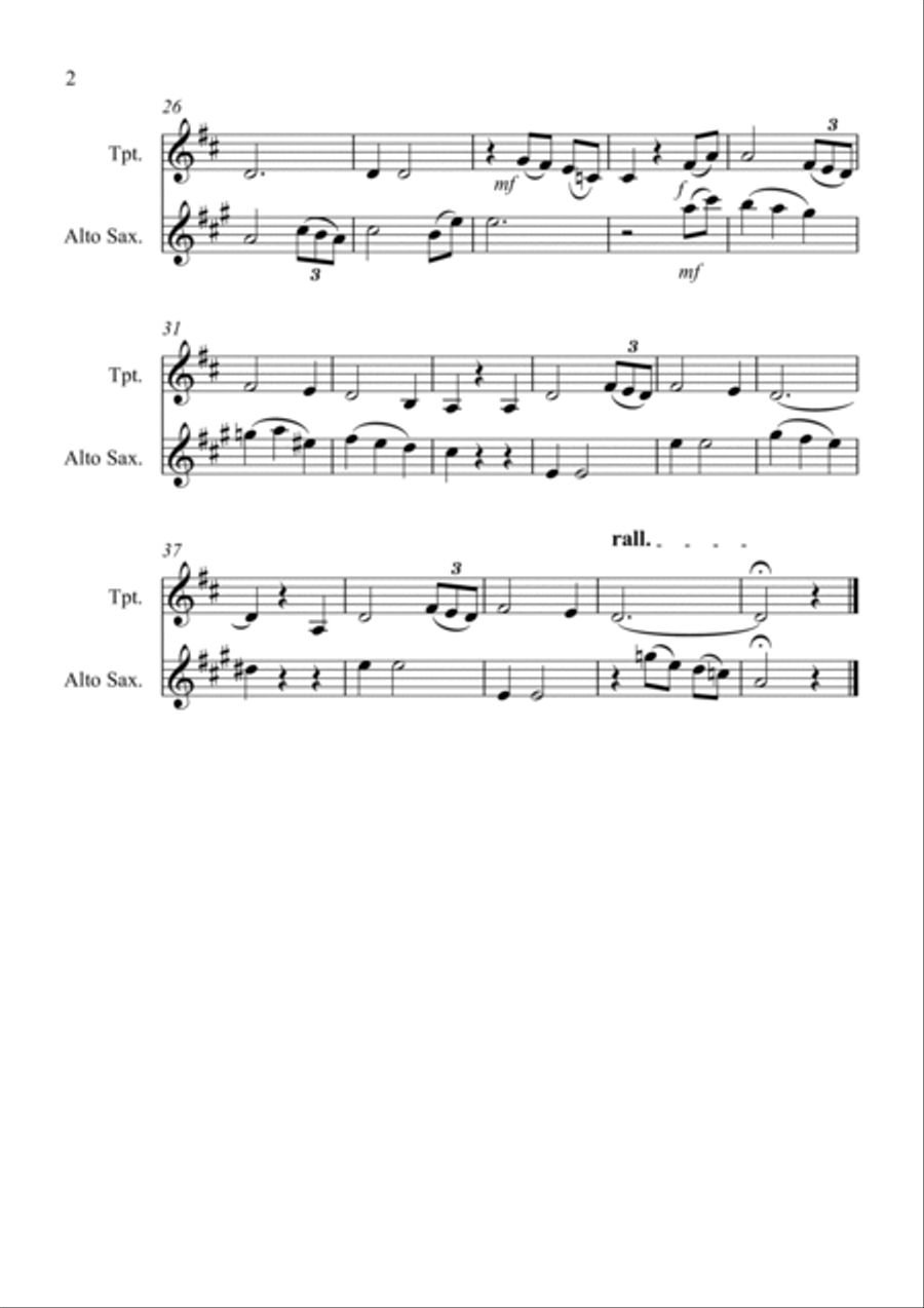 Amazing Grace for Trumpet and Alto Saxophone Duet Saxophone Duet scores gallery preview page 2