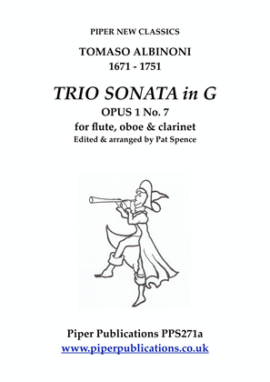 Book cover for ALBINONI: TRIO SONATA IN G MAJOR OPUS 1 No. 7 for flute, oboe & clarinet