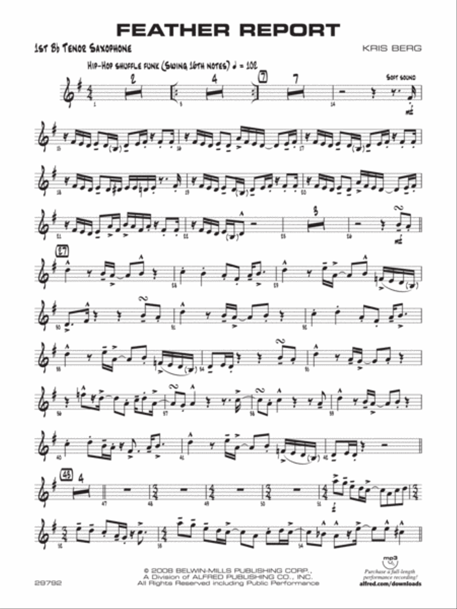 Feather Report: B-flat Tenor Saxophone Jazz Ensemble scores gallery preview page 1