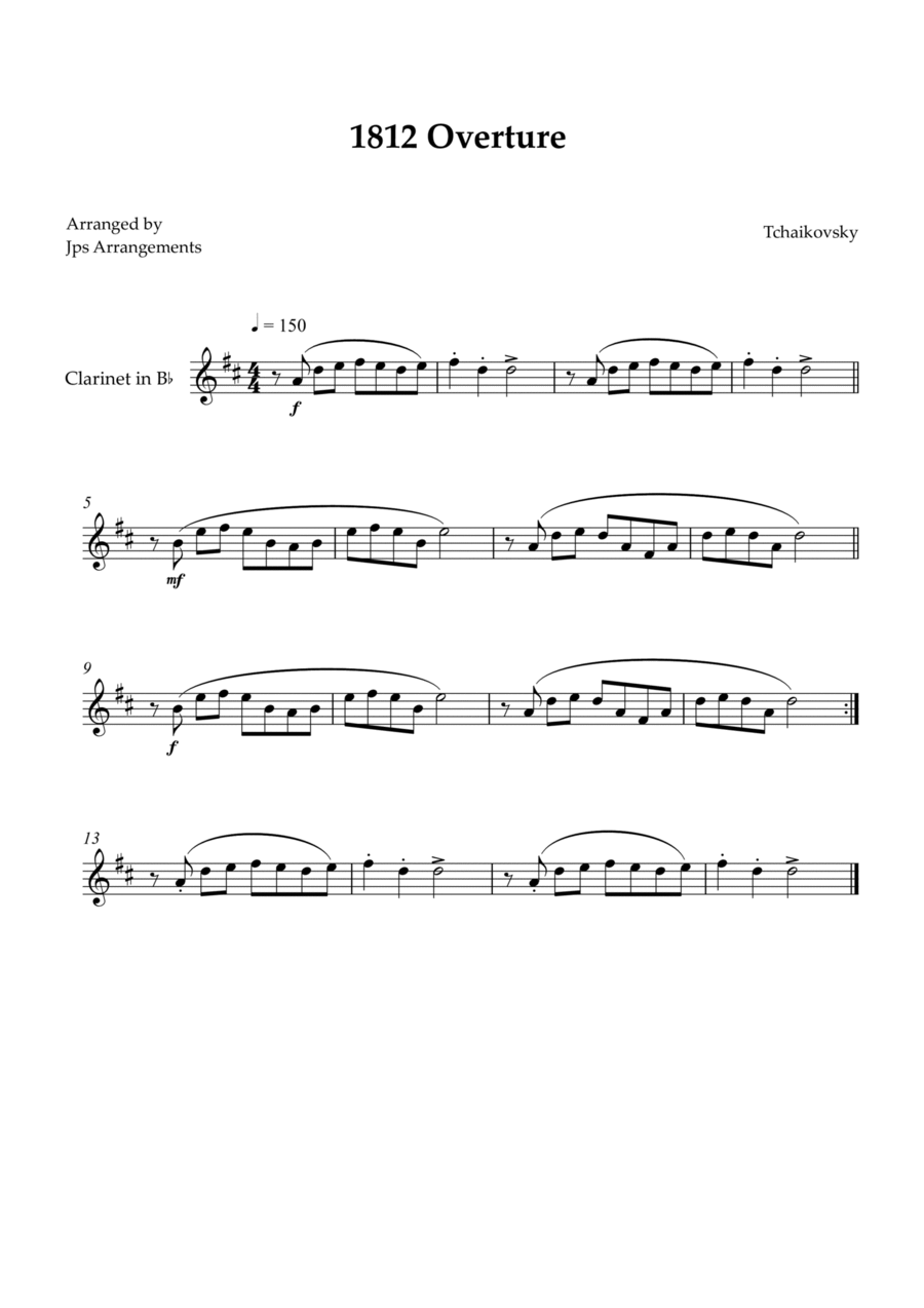 1812 Overture for Clarinet B-Flat Clarinet scores gallery preview page 1