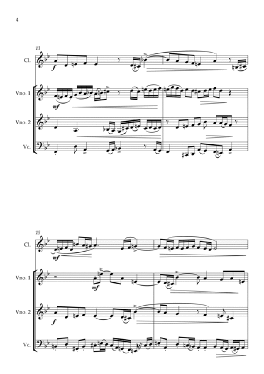 Invention in G minor for quartet Clarinet scores gallery preview page 4
