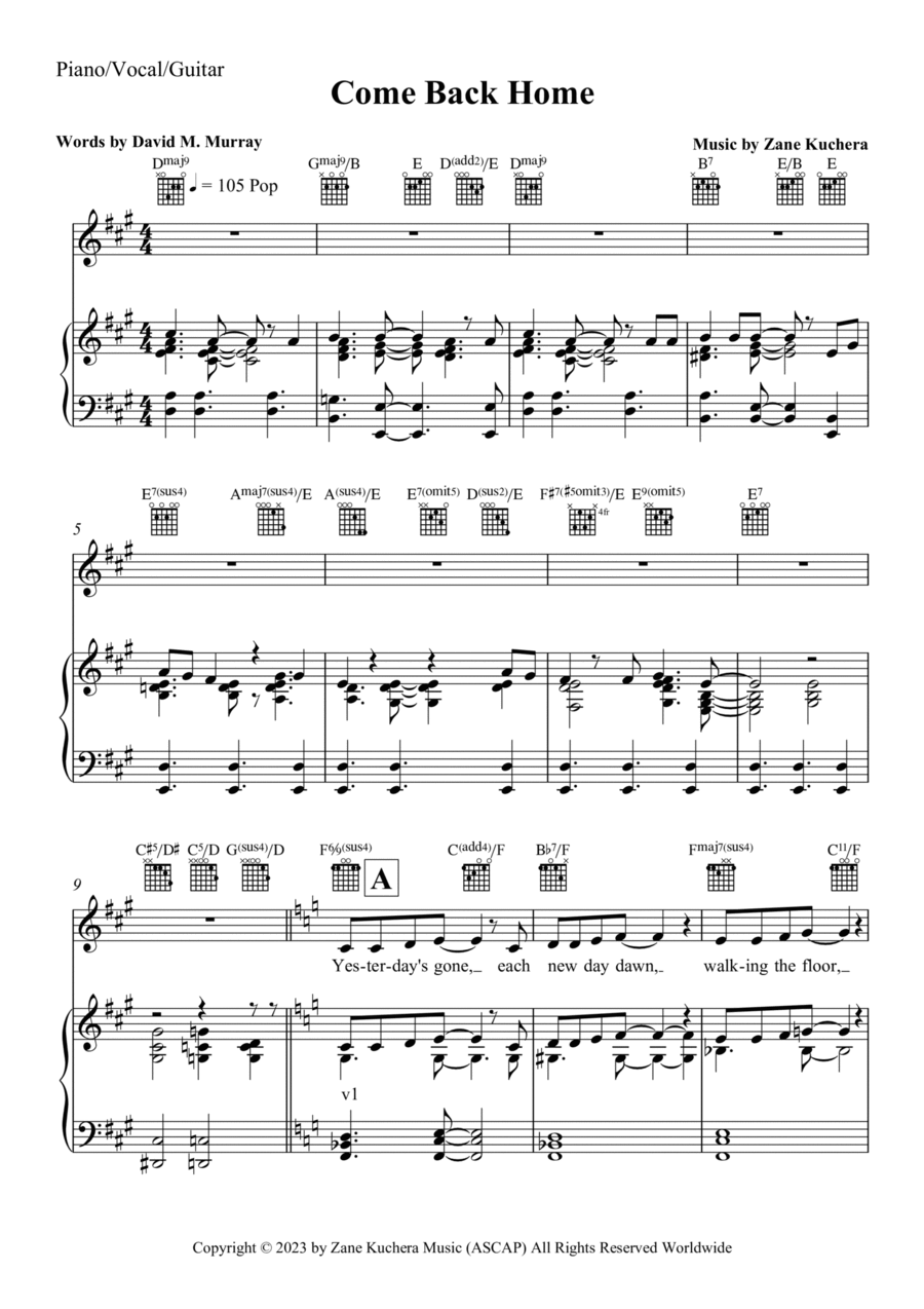 Come Back Home Piano, Vocal, Guitar scores gallery preview page 1