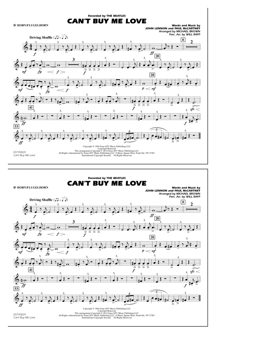 Can't Buy Me Love - Bb Horn/Flugelhorn Marching Band scores gallery preview page 1
