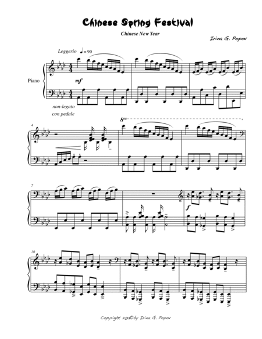 Chinese Spring Festival. Chinese New Year. Piano Solo scores gallery preview page 2