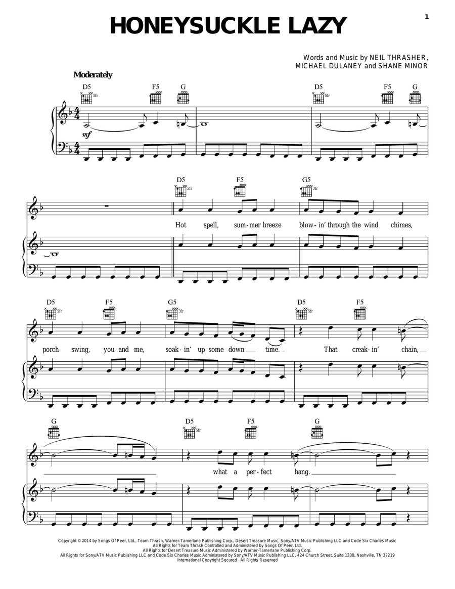 Honeysuckle Lazy Piano, Vocal, Guitar scores gallery preview page 1