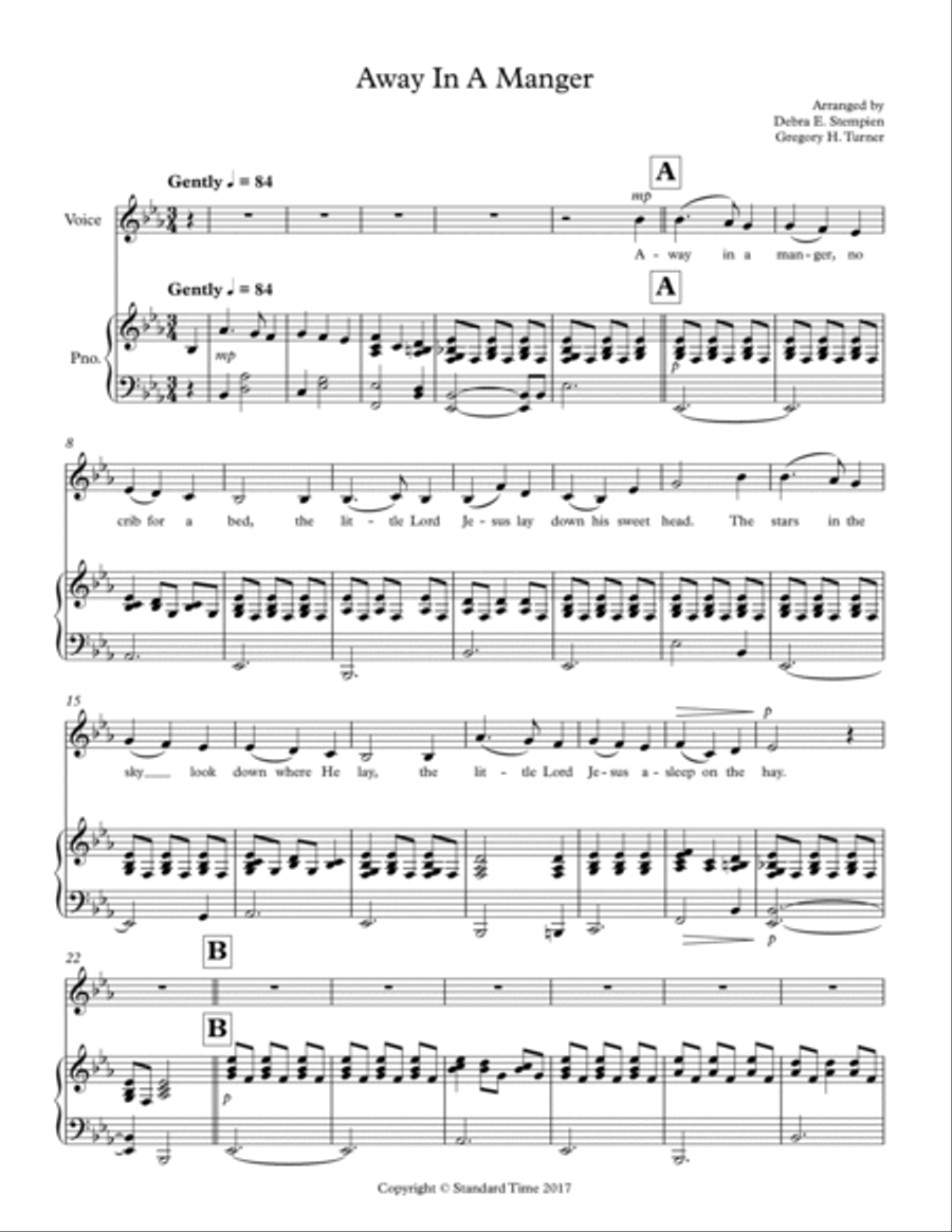 Away In A Manger for Voice & Alto Sax Duet with Piano Accompaniment Alto Saxophone scores gallery preview page 4