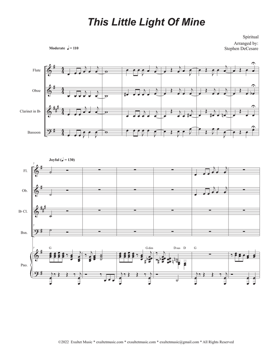 This Little Light Of Mine (Woodwind Quartet and Piano)