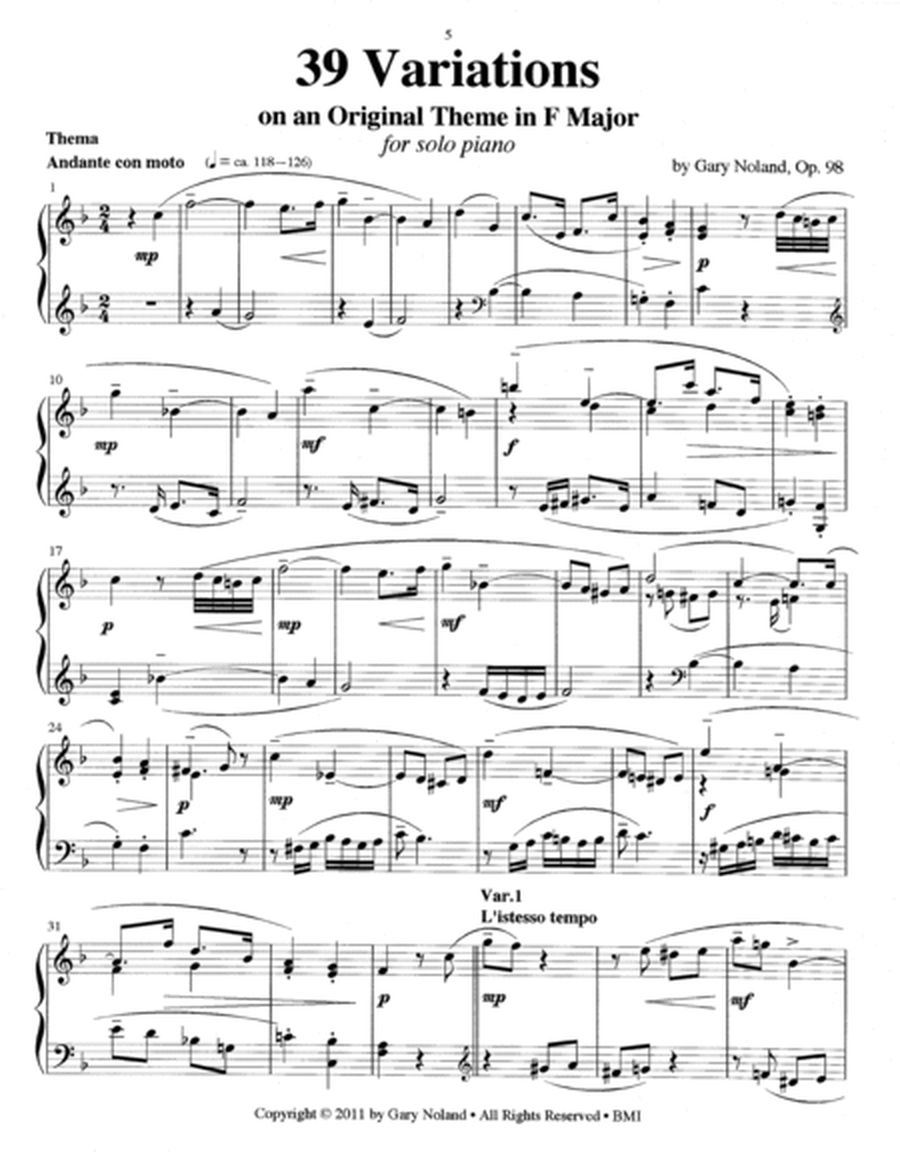 "39 Variations on an Original Theme in F Major" for piano Op. 98