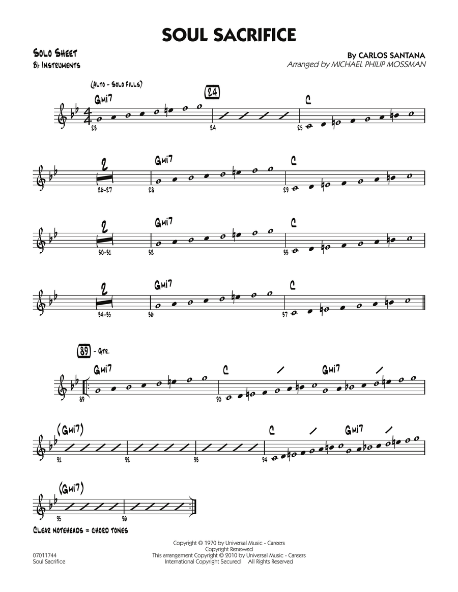 Soul Sacrifice - Bb Solo Sheet
