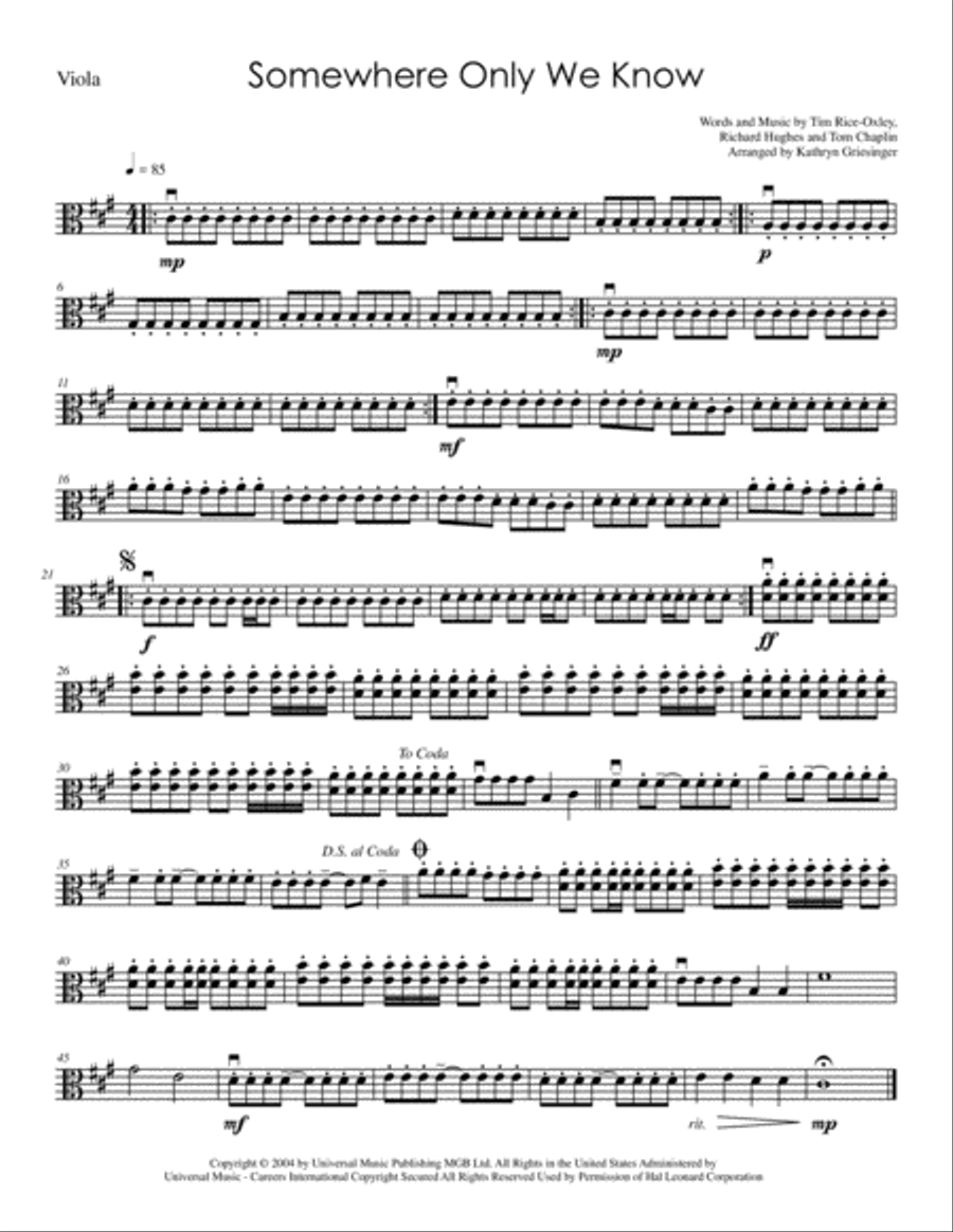 Somewhere Only We Know String Quartet scores gallery preview page 3