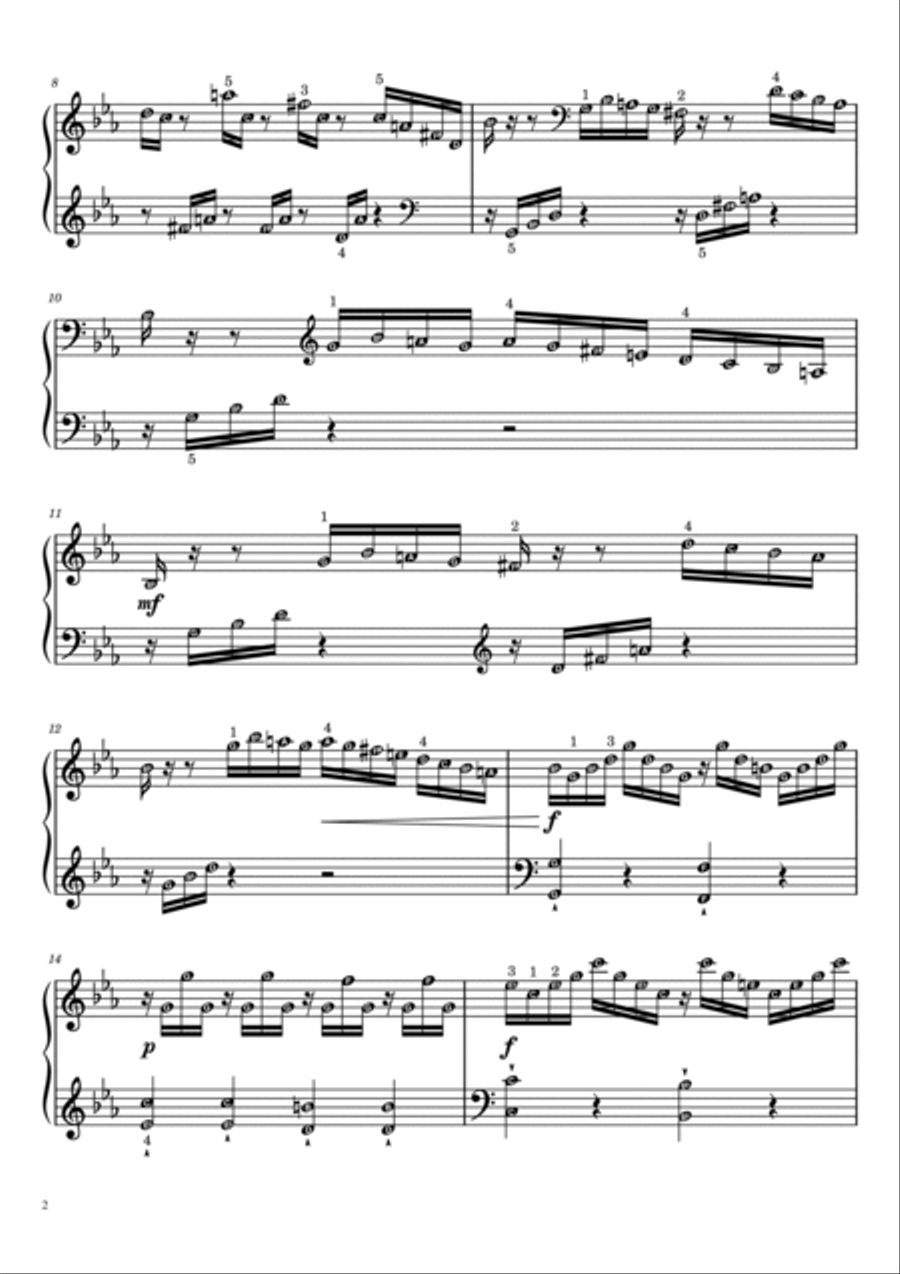 Solfeggietto in C minor - CPE Bach - Piano Sheet with note names Self Learning Series Piano Solo scores gallery preview page 2