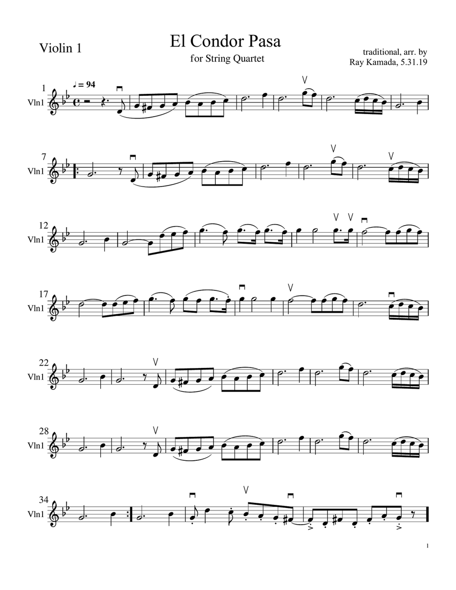 El Condor Pasa for String Quartet String Quartet scores gallery preview page 3