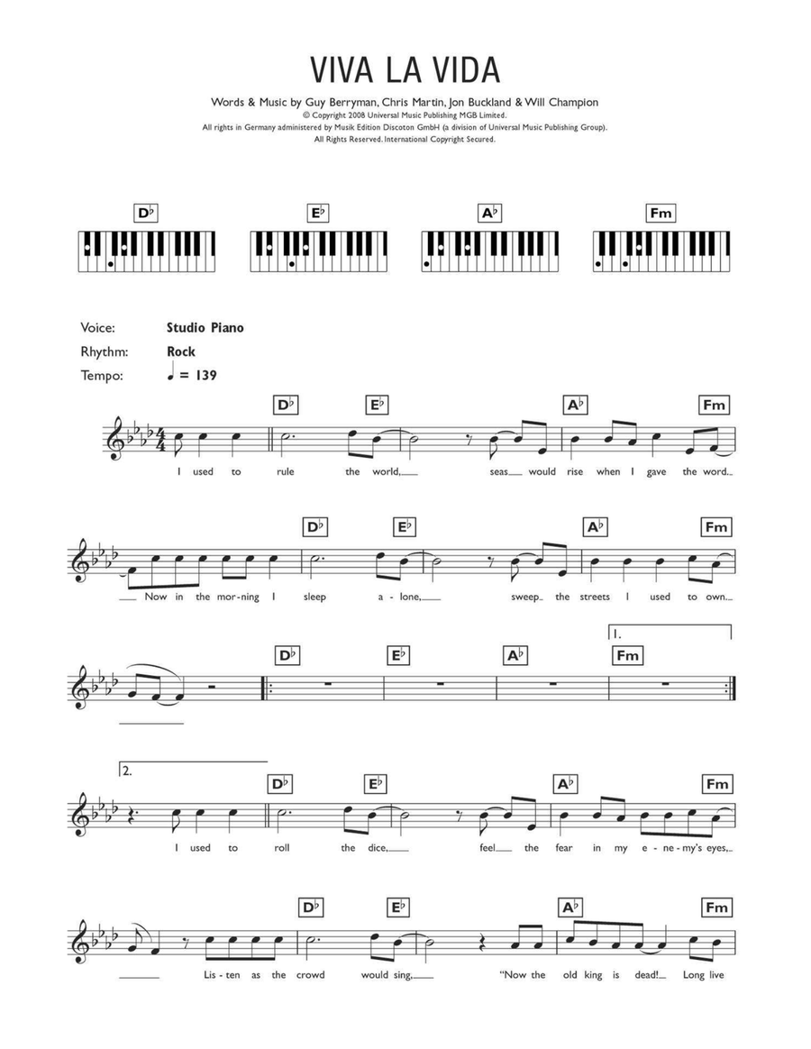 Viva La Vida Piano scores gallery preview page 1