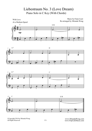 Liebestraum No.3 (Love Dream) - Romantic Easy Piano Music in C Key