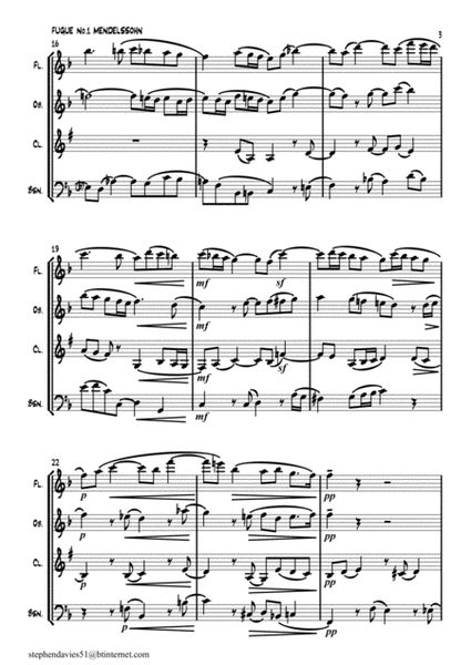 'Fugue No.1 From 6 Preludes & Fugues Op.35' by Felix Mendelssohn-Bartholdy for Woodwind Quartet. image number null