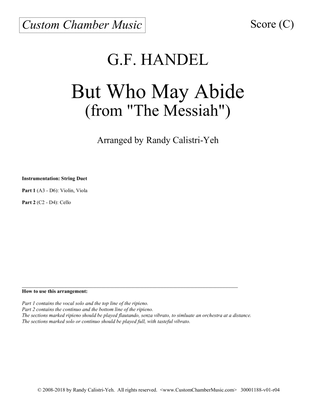 Book cover for But Who May Abide - Handel Messiah (violin/cello or viola/cello duet)