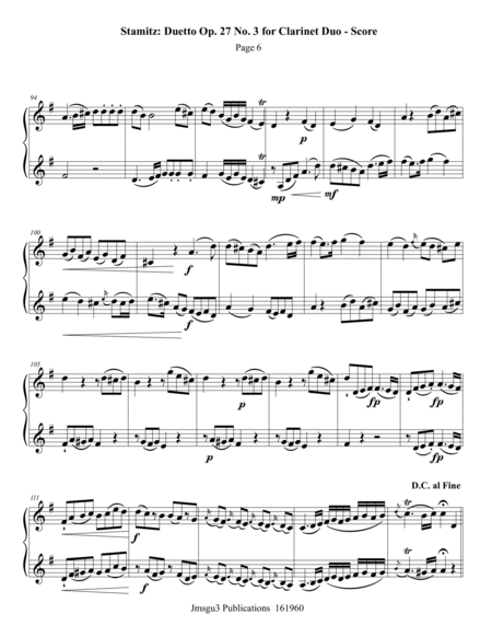 Stamitz: Duet Op. 27 No. 3 for Clarinet Duo image number null