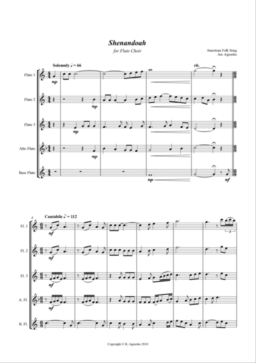Shenandoah - for Flute Choir Woodwind Quintet scores gallery preview page 4