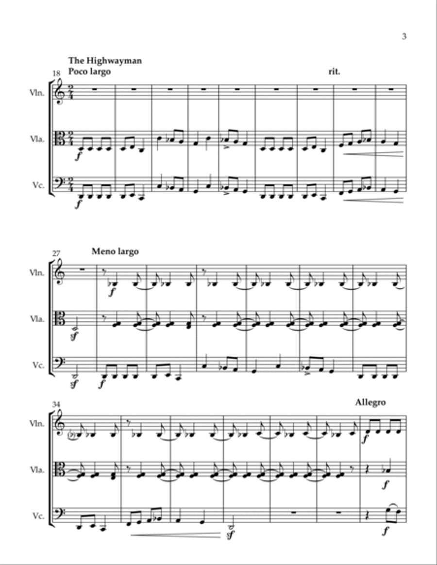 On the Banks of the Danube, The Highwayman and Arioso Lamentoso String Trio scores gallery preview page 3
