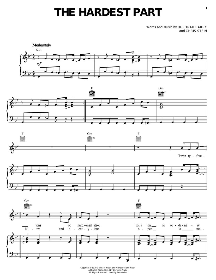The Hardest Part Piano, Vocal, Guitar scores gallery preview page 1