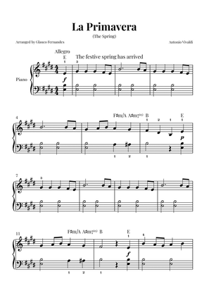 La Primavera (The Spring) by Vivaldi - Piano Solo with Chord Notations