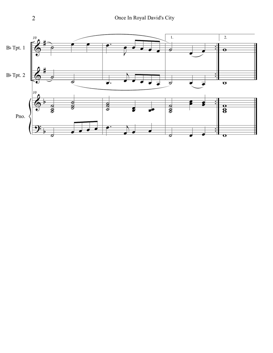 Once in Royal David's City (Trumpet Duet with Piano Accompaniment) Trumpet Duet scores gallery preview page 2