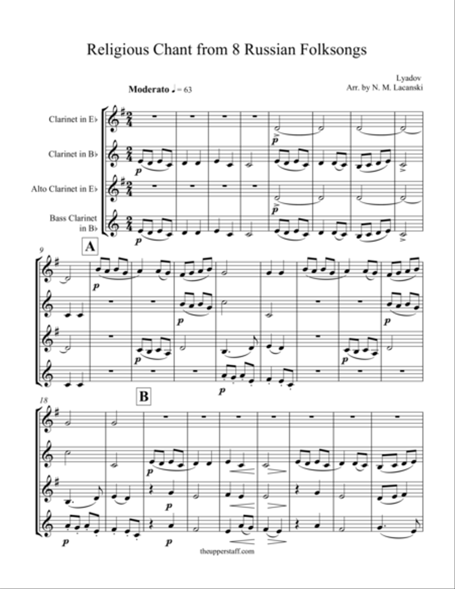 8 Russian Folksongs Religious Chant Woodwind Quartet scores gallery preview page 1