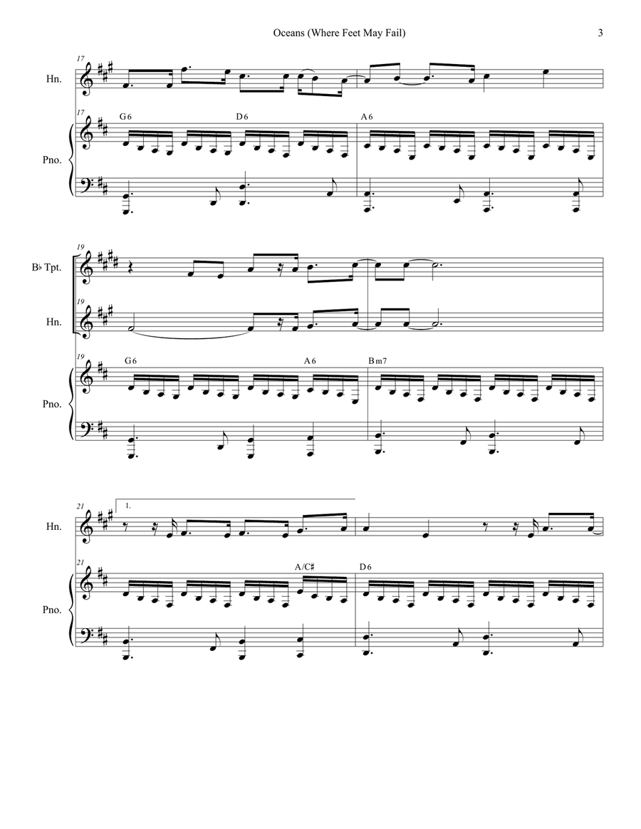 Oceans (Where Feet May Fail) Oceans (Where Feet May Fail) Brass Duet scores gallery preview page 3