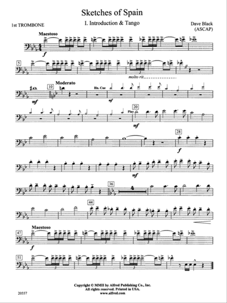 Sketches of Spain: 1st Trombone Concert Band scores gallery preview page 1