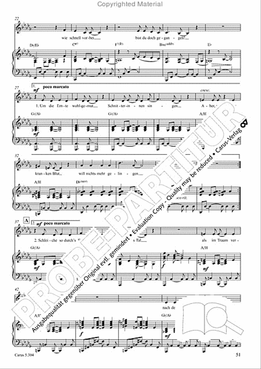 Schindler: Rosenzeit. Ein Liederzyklus uber die Liebe. Chansons fur Singstimme und Klavier Piano scores gallery preview page 52