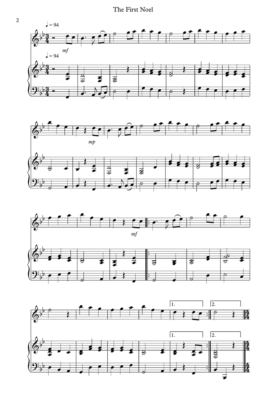 8 Easy Christmas Pieces for Flute And Piano Woodwind Duet scores gallery preview page 2