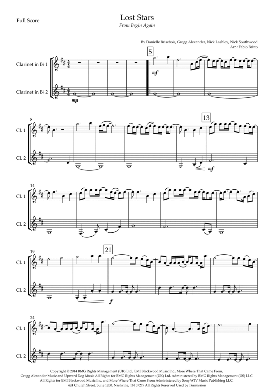 Lost Stars Clarinet Duet scores gallery preview page 1