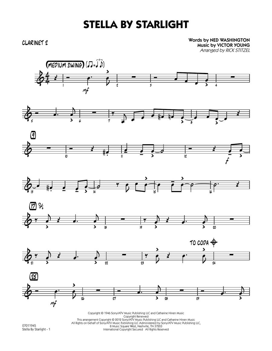 Stella By Starlight - Bb Clarinet 2 Jazz Ensemble scores gallery preview page 1