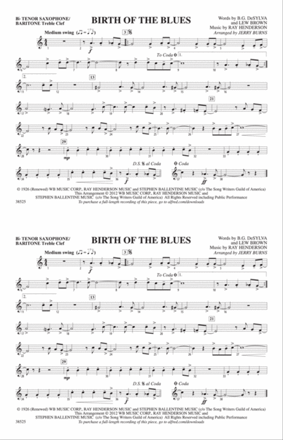 Birth of the Blues: Bb Tenor Saxophone/Bartione Treble Clef Marching Band scores gallery preview page 1