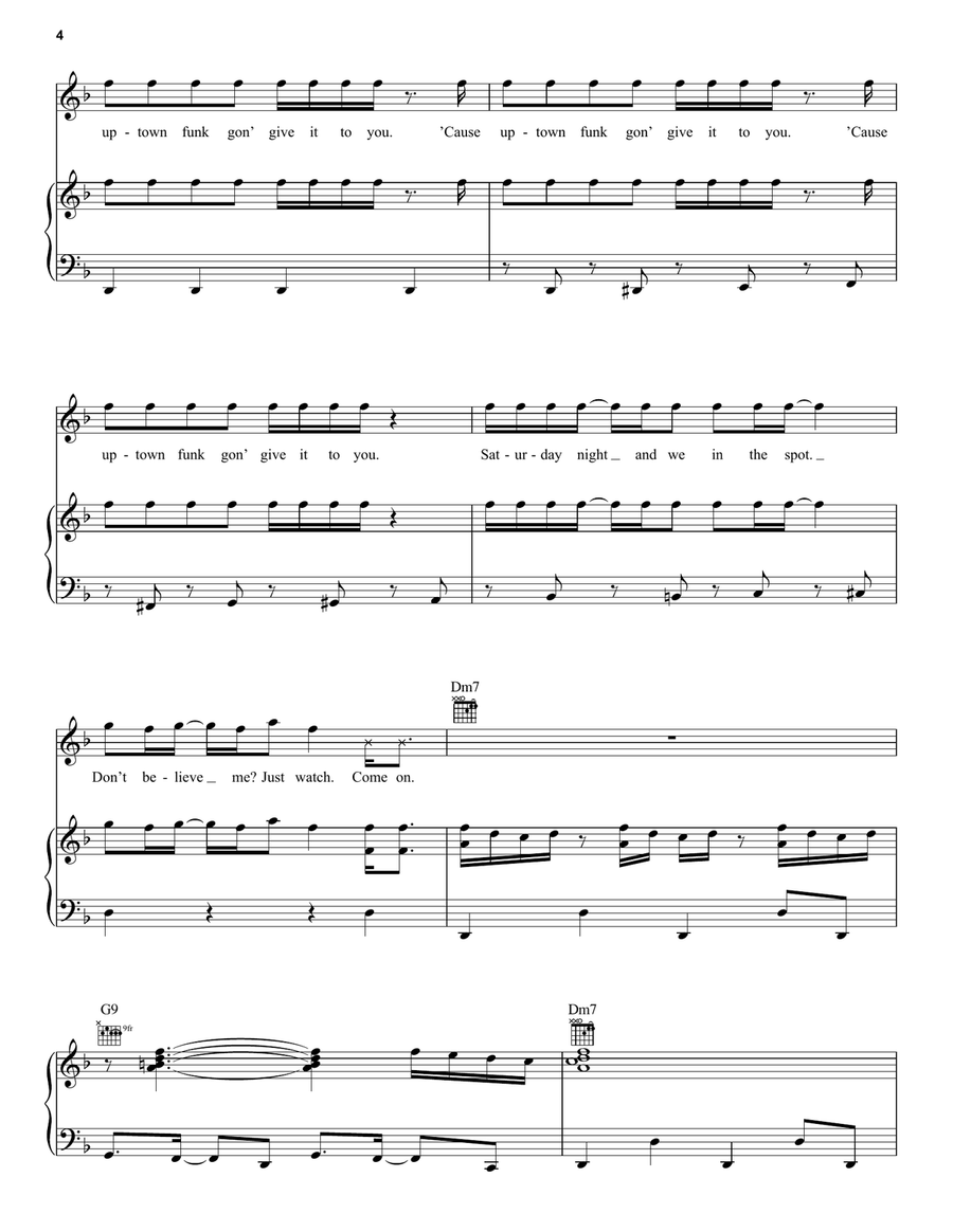 Uptown Funk (feat. Bruno Mars) Piano, Vocal, Guitar scores gallery preview page 4