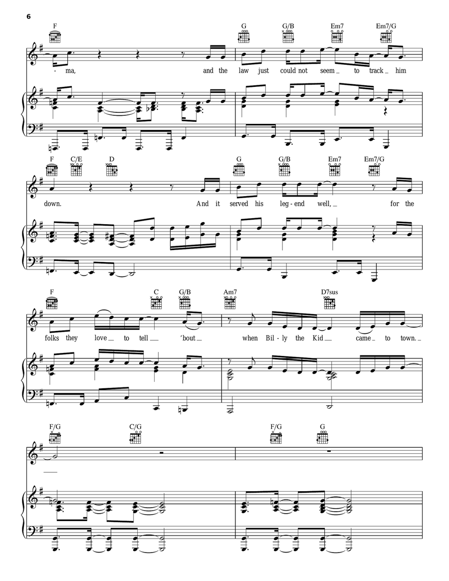 (The) Ballad Of Billy The Kid Piano, Vocal, Guitar scores gallery preview page 6