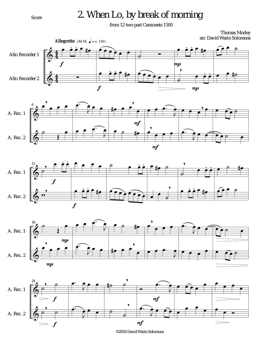 12 easy Canzonets for alto recorder duo Woodwind Duet scores gallery preview page 3