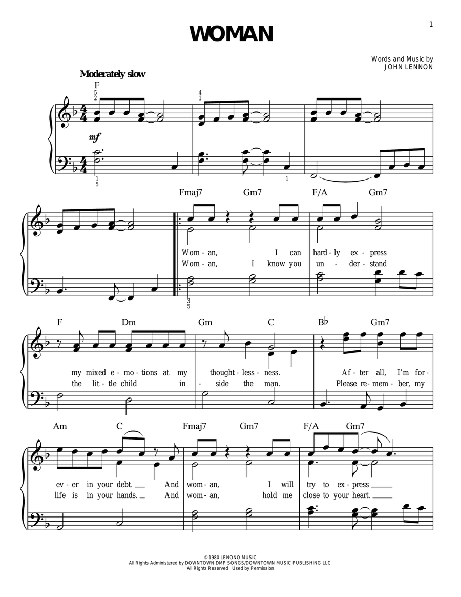 Woman Easy Piano scores gallery preview page 1